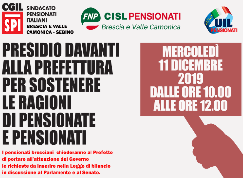 Brescia, i pensionati manifestano mercoledì 11 dicembre